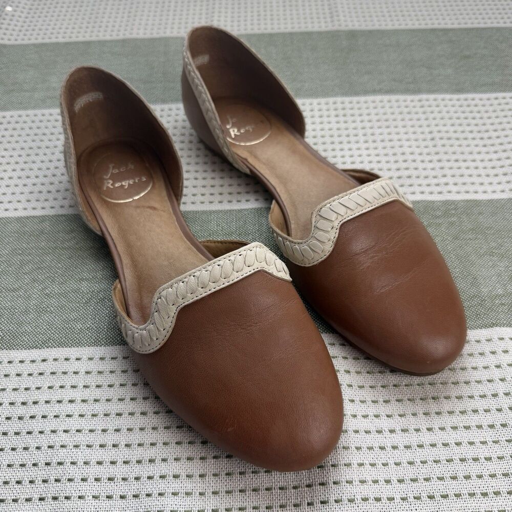 Jack Rogers Contessa d’Orsay Leather Flats Brown Ivory Women’s 6.5